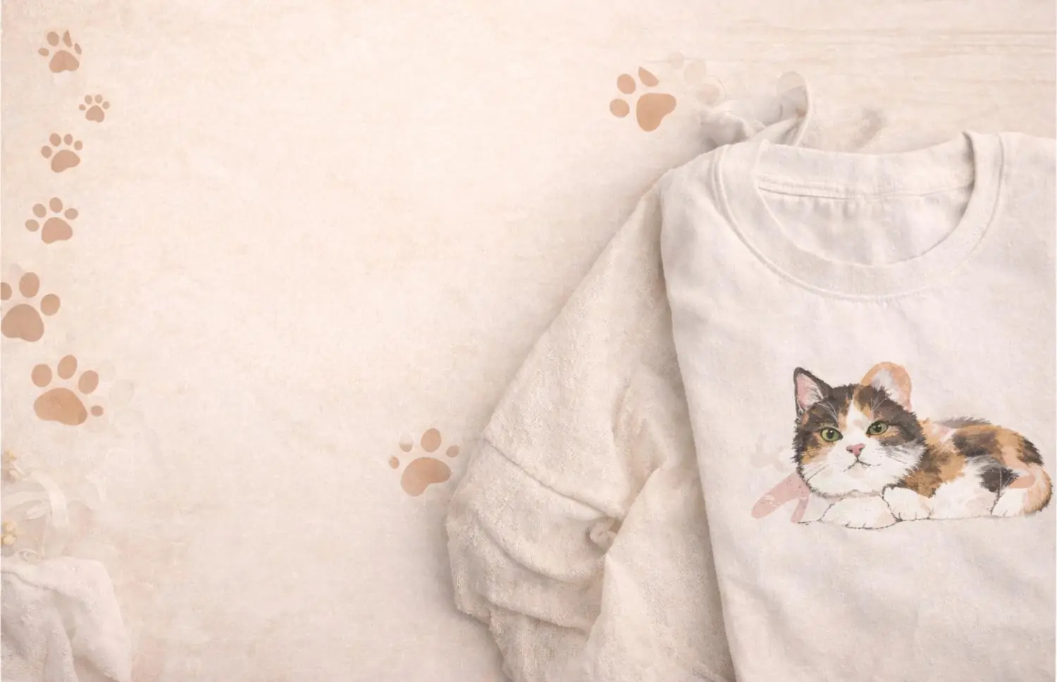 Folded T-shirt with cat design